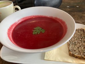Soup of the day: red beet cream soup  at GustaV in Salzburg
