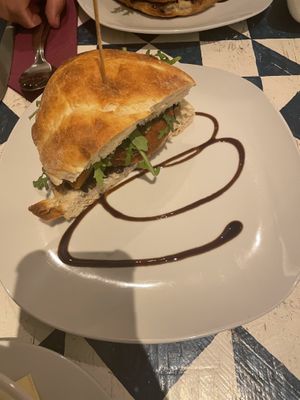 Warm pumpkin schnitzel sandwich  at GustaV in Salzburg