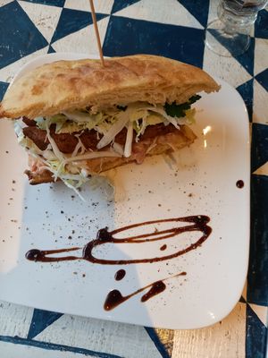 Soya sausage sandwich. at GustaV in Salzburg