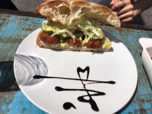 sandwich with fish fingers. sandwich of the month at GustaV in Salzburg