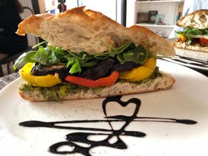 Vegan sandwich with fresh vegetables  at GustaV in Salzburg