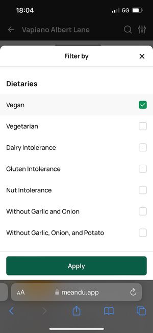 Order at the table via Me&u QR code and click Vegan  at Vapiano - Albert St in Brisbane