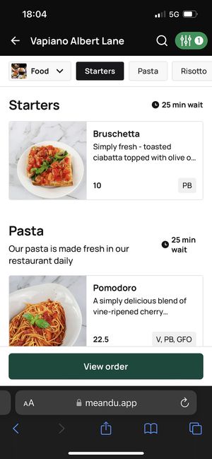 Vegan options  at Vapiano - Albert St in Brisbane