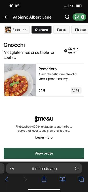 Vegan options  at Vapiano - Albert St in Brisbane