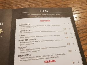 Pizza options at Vapiano - Albert St in Brisbane