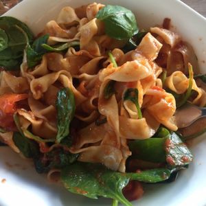 pomodoro on tagliatelle with added spinach at Vapiano in Mount Gravatt