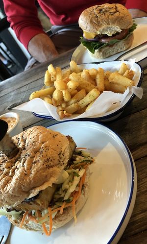Tofu burger, fries and beyond burger  at Soul Burger in Randwick
