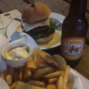 Classic Burger, Red Fries and Pacific Ale  at Soul Burger in Randwick