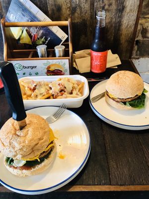 V2 burgers and cheesy bacon fries  at Soul Burger in Randwick