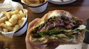 Just beef burger w pesto & fries  at Soul Burger in Randwick