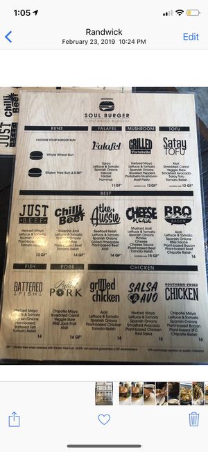 Menú at Soul Burger in Randwick