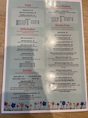 Menu at Sweet Release in Wellington