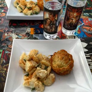 Vegan pies with potato salad. at Sweet Release in Wellington