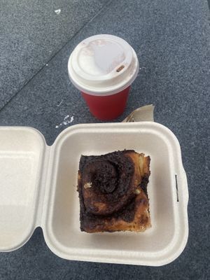 Cinnabun and a chai latte with soya milk  at Sweet Release in Wellington