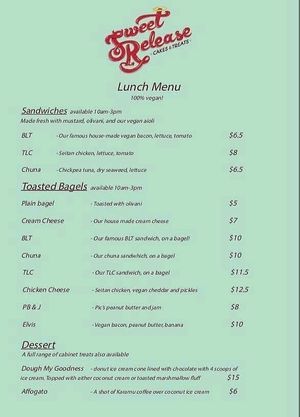 Summer menu ~ Dec 17 at Sweet Release in Wellington