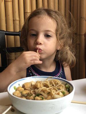 Baby Lee with her Tofu Agadshi noodles added from another dish:). at Tofu An in Binyamina