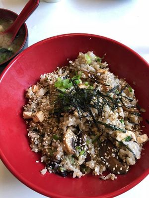 Fried rice with tofu and mushrooms at Tofu An in Binyamina
