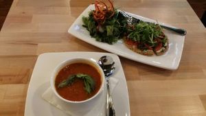 Green Pizza with Tomato Basil Soup at Seed to Leaf Organics in Santa Rosa