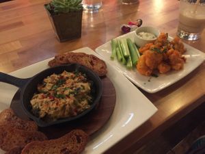 Buffalo cauliflower and Kale and Artichoke dip at Seed to Leaf Organics in Santa Rosa