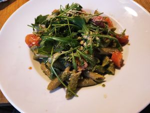 Green pesto with cherry tomatoes and rucola #Veganuary at Cafe Michelle in Warsaw