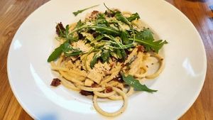 Carbonara with tofu and rucola #Veganuary at Cafe Michelle in Warsaw