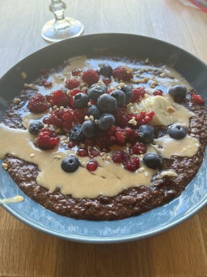 Gryczanka (sweet buckwheat with cocoa, vegan yoghurt, nuts and fruit)  at Cafe Michelle in Warsaw