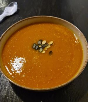 Pumpkin soup at Cafe Michelle in Warsaw