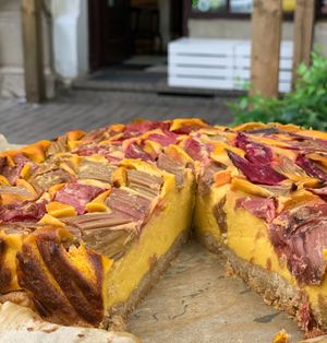 Tofucheese cake with rhuburb at Cafe Michelle in Warsaw