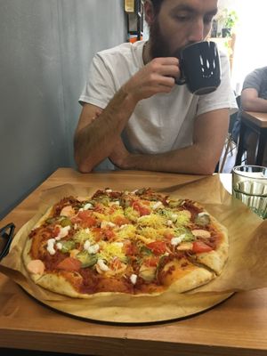 Vegan bolognese pizza at Veggie Box in St Petersburg