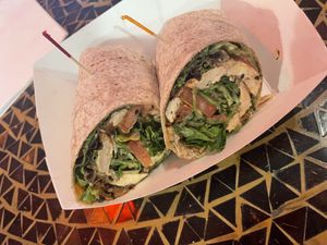 Sesame tofu cutlet wrap  at Tiger Lily Cafe in Port Jefferson