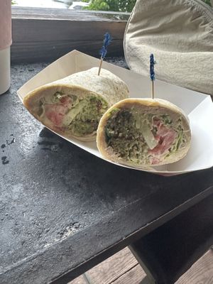 Falafel wrap with tahini and hummus  at Tiger Lily Cafe in Port Jefferson