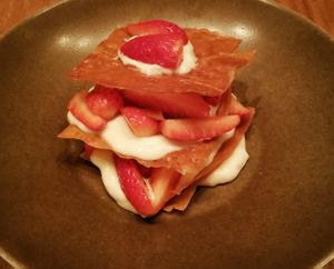 Strawberries and vegan vanilla cream at Miss Kaplan in Tel Aviv