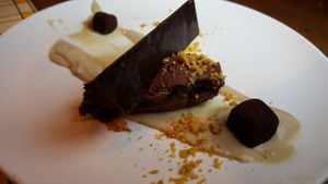 Chocolate coffee moose + truffle at Miss Kaplan in Tel Aviv