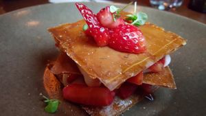 Filo, strawberries and vanilla cream at Miss Kaplan in Tel Aviv