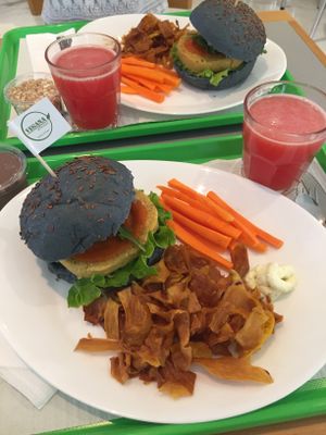 Chickpea Burguer with onion bread. at Vegana Burgers - Atrium Saldanha in Lisbon