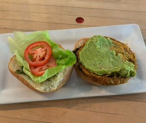 Sweet potato lentil burger  at Gabriel's Cafe in Nanaimo