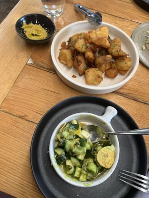 Ceviche, potatoes and smoked eggplant dip  at The Independent in Gembrook