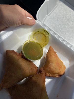 Vegan samosas   at Sattvik Foods in San Diego