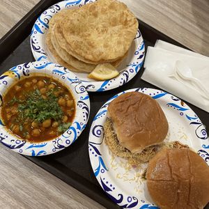 chickpea curry and dabeli  at Sattvik Foods in San Diego