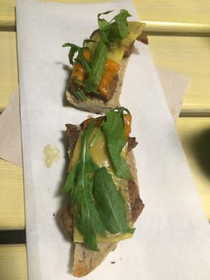 Sandwich with vegan beef and vegan cheese  at VegVeg in Karlsruhe