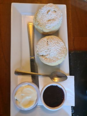 Vegan scones; yes, vegan cream.  at Kallista Tea Rooms in Kallista