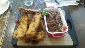 Jenga Polenta - Polenta chips with beans and a hashbrown at Kallista Tea Rooms in Kallista