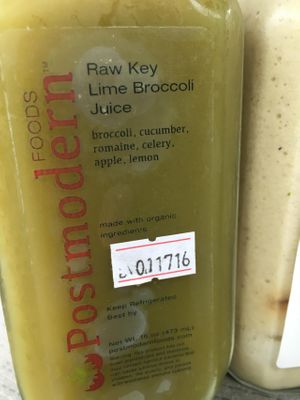 Broccoli key lime juice at Postmodern Foods in Washington
