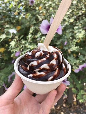 Vegan Vanilla Soft Serve with Chocolate Sauce at Curbside Creamery in Oakland