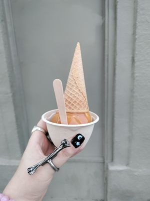 Pumpkin pie with caramel sauce at Curbside Creamery in Oakland