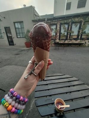 Dark chocolate with raspberry sauce at Curbside Creamery in Oakland