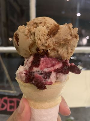 Vegan ginger black molasses (on top) black cherry (bottom) at Curbside Creamery in Oakland