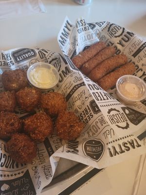 mozz sticks and hush puppies at Homegrown Smoker in Portland