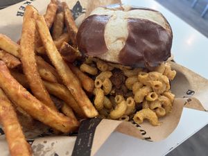 Mac and cheese chicken sandwich   at Homegrown Smoker in Portland