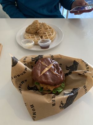 Chick’n Sandwich and Chick’n and Waffles  at Homegrown Smoker in Portland